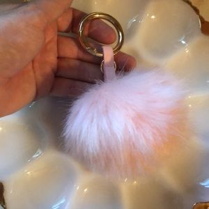 Nwot Victoria Secrets Round Fur Keychain Fob PINK Gold Accessory